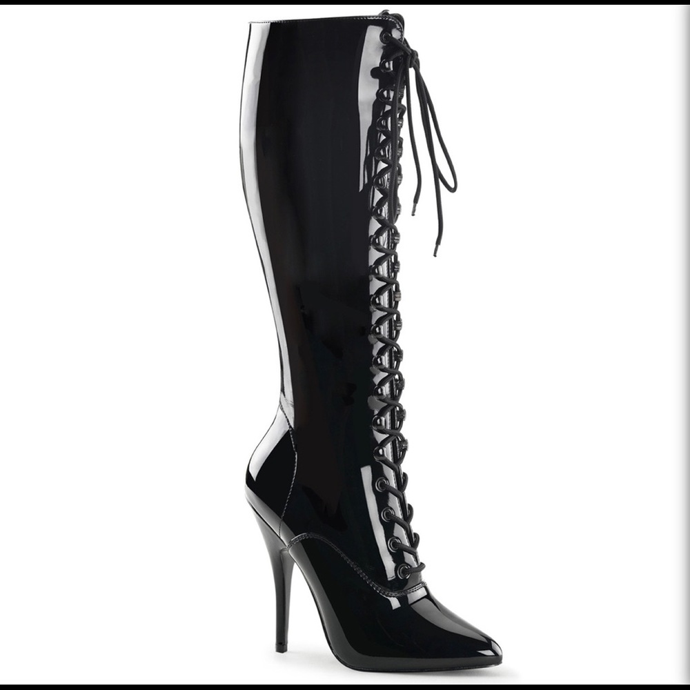 Sexy black thigh high heeled boots